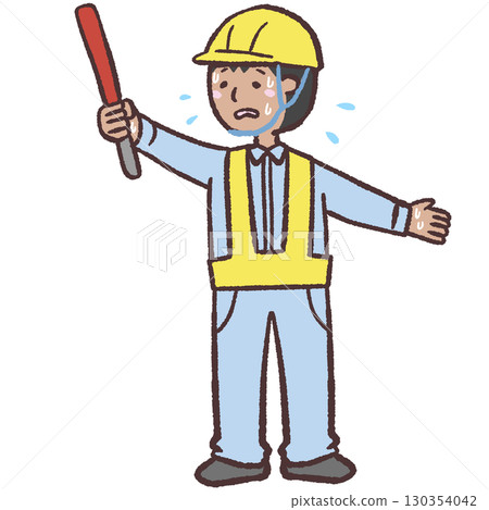 Illustration of a tanned man directing traffic 130354042