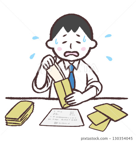 Illustration of a man struggling with packaging work 130354045