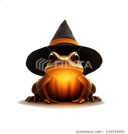 Cute Witch Frog Familiar Halloween Clipart Minimalist Bright Studio Lighting Spooky Theme 130354081