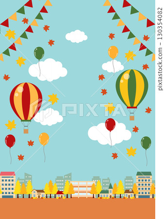 Autumn leisure background, vertical, balloon, cute, illustration, sky, city 130354082