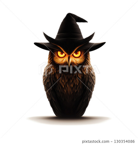 Halloween Witch and Owl Familiar Clipart Minimal Transparent Background 130354086
