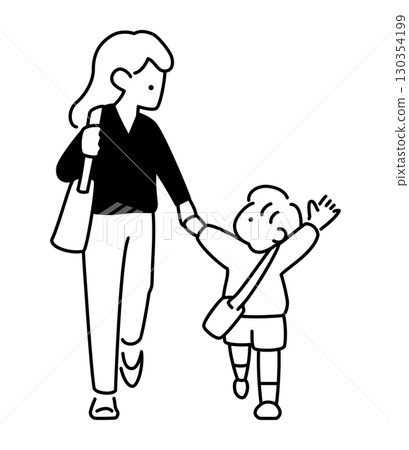 父母和孩子手牽手散步的向量插圖 130354199