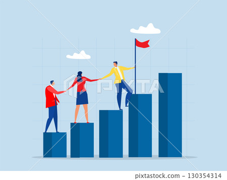 businessman leader holding hand with employee walking up arrow graph team hold hands and help each other in achieving targets Teamwork cooperate together vector illustration 130354314
