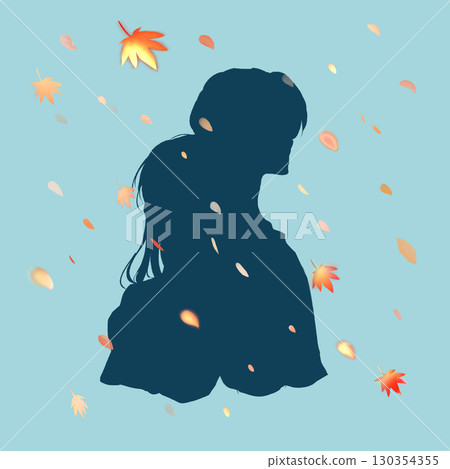 Lonely looking man and woman standing back to back, unrequited love, autumn leaves, silhouette 130354355