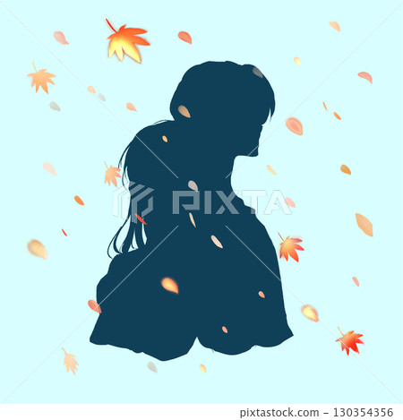 孤獨的男人和女人背靠背站著，單戀，秋葉，剪影 130354356