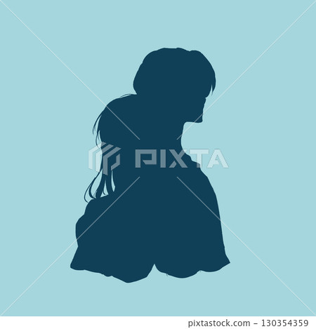 Lonely looking man and woman leaning back to back silhouette 130354359