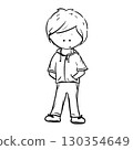 Young boy wearing hoodie standing cartoon outline illustration 130354649