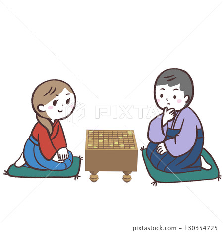 一名男子和一名女子下將棋的插圖 130354725