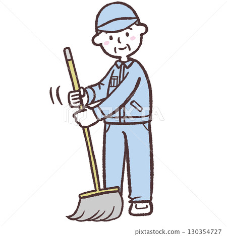 Illustration of a senior man cleaning 130354727