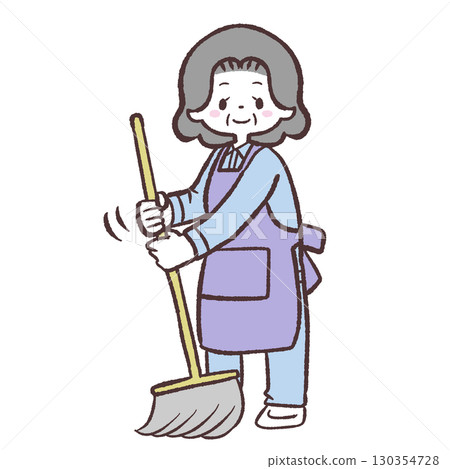 一位高級婦女清潔的插圖 一位高級婦女清潔的插圖 130354728