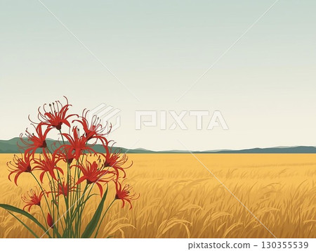 一幅帶有紅蜘蛛百合的鄉村風景插圖 130355539
