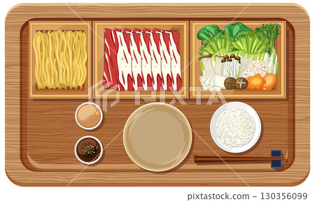 Asian Cuisine Ingredients on Wooden Tray 130356099