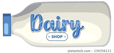 Milk Bottle Vector with Dairy Shop Label 130356111