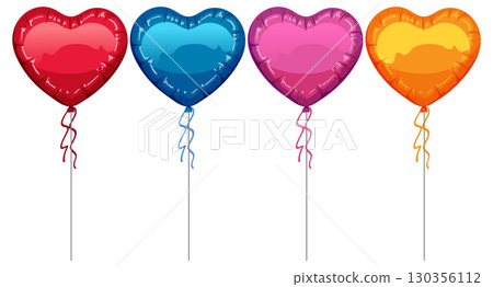 Four Colorful Heart Shaped Balloons on White Background Four Colorful Heart Shaped Balloons on White Background 130356112