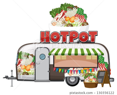 Hotpot Food Truck Serving Fresh Ingredients Illustration 130356122