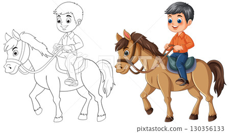 Child Riding a Horse Illustration 130356133