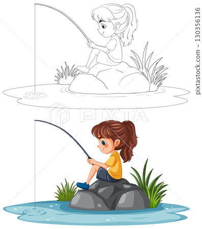 Girl Fishing by the Lakeside Girl Fishing by the Lakeside 130356136