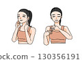 Illustration of a woman doing skin care and lymphatic massage 130356191