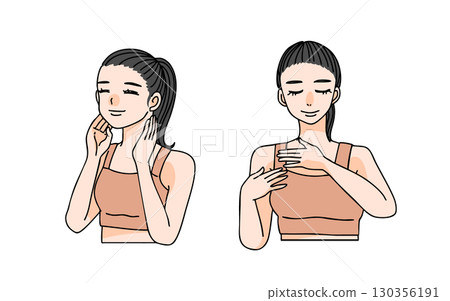 一位女士進行皮膚護理和淋巴按摩的插圖 一位女士進行皮膚護理和淋巴按摩的插圖 130356191