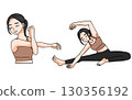 Hand-drawn illustration of a woman doing fitness and stretching 130356192