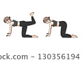 Simple hand-drawn illustration of a woman doing hip lift and stretching 130356194