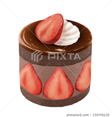 Fraisier-style mini chocolate mousse cake with plenty of strawberries 130356220