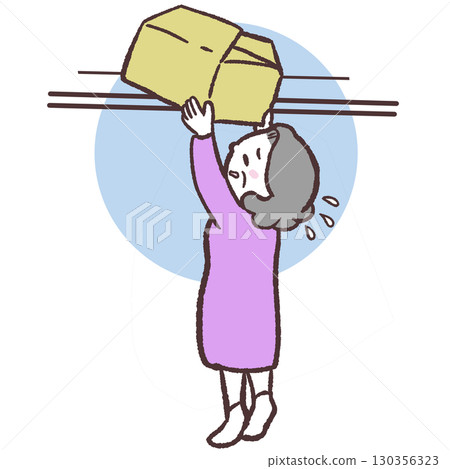 一位拿著行李站在高處的老年婦女的插圖 130356323