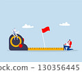 businessman using measuring tape to measure and analyze distance from target flag.success measurement how far from business goal and growth analysis 130356445