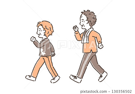 Walking grandfather and grandmother (simple) 130356502