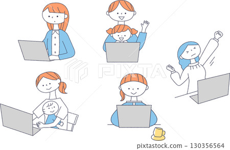 一個女人使用電腦的插圖集 130356564