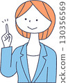 A woman in a suit explaining a point 130356569