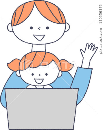 Parent-child watching laptop 130356573