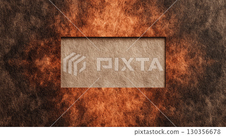 Burnt paper texture with rectangular cutout in center showing lighter paper underneath, creating dramatic contrast effect 130356678