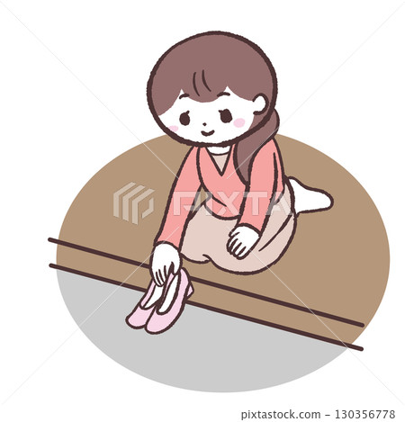 一位女士排隊穿鞋的插圖 130356778