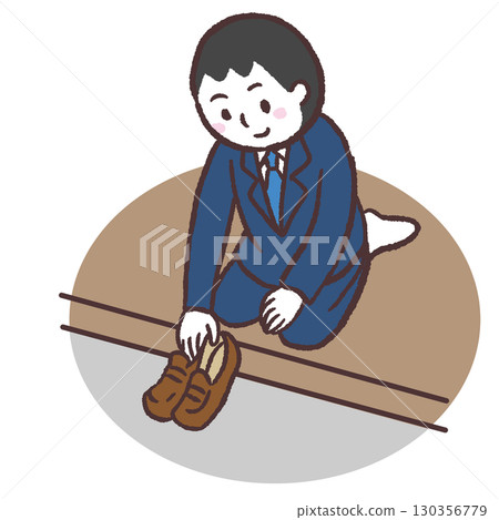 一名男子排隊鞋的插圖 130356779