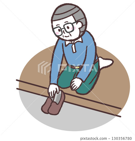一位老人排隊穿鞋的插圖 130356780