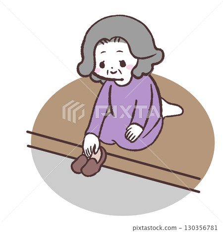 Illustration of a senior woman lining up her shoes 130356781