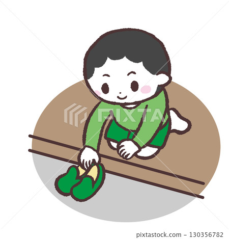 Illustration of a boy lining up his shoes Illustration of a boy lining up his shoes 130356782