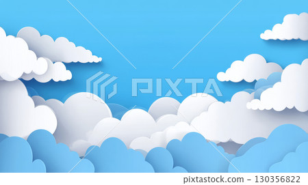 Soft white and blue clouds float in bright blue sky, creating calm and peaceful atmosphere with layered shapes and gentle shadows 130356822