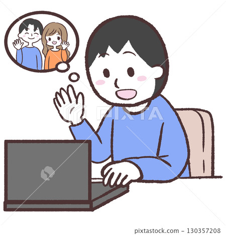 一名男子遠端通話的插圖 一名男子遠端通話的插圖 130357208