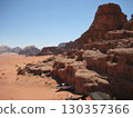 Wadi Rum rocks and desert 130357366