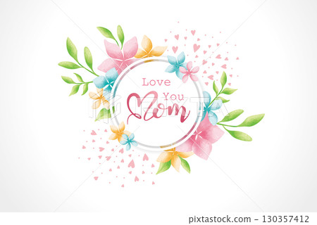水彩風格花框圓形邊框母親節寬幅公告海報素材表，也適用於婦女節、情人節、週年紀念、週歲、婚禮 130357412