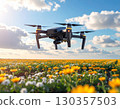 A drone flying over a flower field 130357503