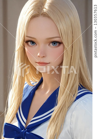 身穿水手服的金髮高中女生 130357613