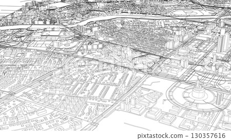 Intricate Cityscape Blueprint 130357616
