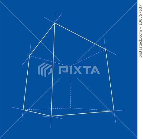 Abstract Geometric Cube on Blue Background Abstract Geometric Cube on Blue Background 130357637