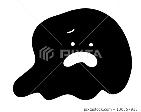 Cute Halloween ghost silhouette, no hands, deformed, worried face, black version. 130357915