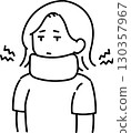 一位女士戴著頸託的插圖（僅畫線） 130357967
