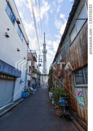 The townscape around Kitajukkengawa River and Tokyo Skytree 130358283
