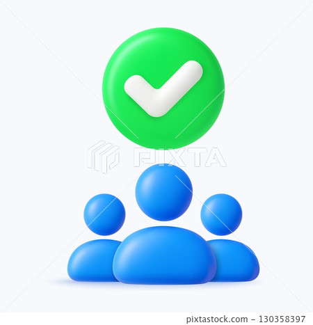 3D Group Icon with Green Checkmark Approval 130358397